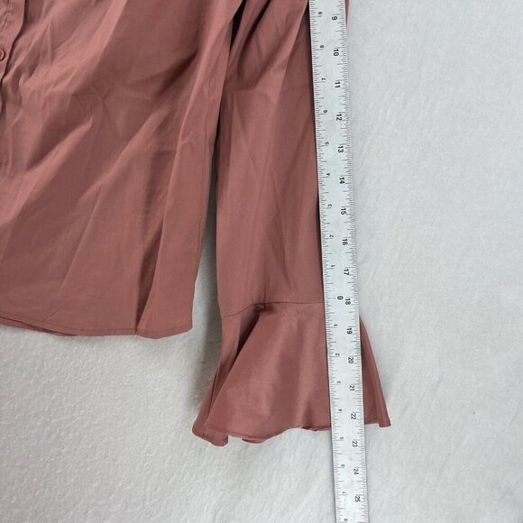 Express Cropped Top Womens L Coral Bell Long Sleeve Off Shoulder Button Up Boho - Picture 4 of 13